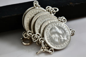 Vintage Hand Made 6 Australia Silver Shilling Coin Link 8" Bracelet