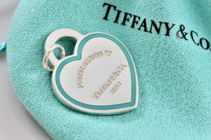 Return To Tiffany & Co. NYC Blue Enamel Stripe Silver Heart Charm Pendant