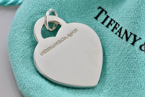 Return To Tiffany & Co. NYC Blue Enamel Stripe Silver Heart Charm Pendant