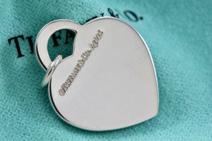 Return To Tiffany & Co. NYC Blue Enamel Stripe Silver Heart Charm Pendant