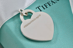 Return To Tiffany & Co. NYC Blue Enamel Stripe Silver Heart Charm Pendant