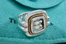 Load image into Gallery viewer, Tiffany &amp; Co. 18K Gold &amp; Silver Twist Rope Square Dome Ring Size 5.5
