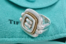 Load image into Gallery viewer, Tiffany &amp; Co. 18K Gold &amp; Silver Twist Rope Square Dome Ring Size 5.5
