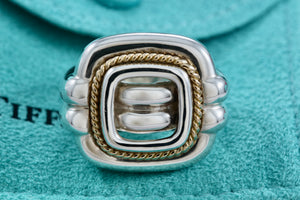 Tiffany & Co. 18K Gold & Silver Twist Rope Square Dome Ring Size 5.5