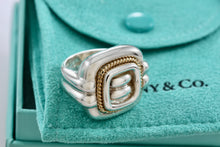 Load image into Gallery viewer, Tiffany &amp; Co. 18K Gold &amp; Silver Twist Rope Square Dome Ring Size 5.5
