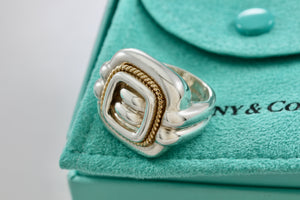 Tiffany & Co. 18K Gold & Silver Twist Rope Square Dome Ring Size 5.5