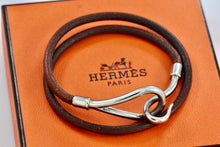 Load image into Gallery viewer, HERMES Silver tone Jumbo Hook Brown Leather Necklace Double Bracelet Authentic
