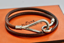 Load image into Gallery viewer, HERMES Silver tone Jumbo Hook Brown Leather Necklace Double Bracelet Authentic
