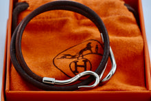 Load image into Gallery viewer, HERMES Silver tone Jumbo Hook Brown Leather Necklace Double Bracelet Authentic
