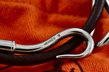 Load image into Gallery viewer, HERMES Silver tone Jumbo Hook Brown Leather Necklace Double Bracelet Authentic
