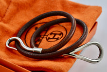 Load image into Gallery viewer, HERMES Silver tone Jumbo Hook Brown Leather Necklace Double Bracelet Authentic
