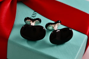 Tiffany & Co. Elsa Peretti Silver Black Jade Bean Cufflinks