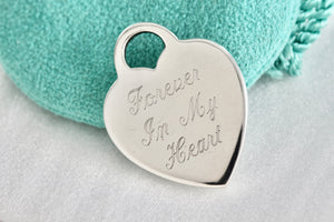 Tiffany & Co. Engraved "Forever In My Heart" Silver Heart Pendant 28mm x 21mm