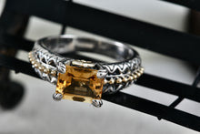 Load image into Gallery viewer, Barbara Bixby 18K Gold &amp; Sterling Silver Citrine Emerald Cut Stone Ring Size 8
