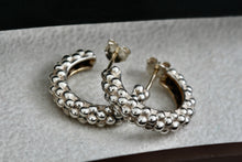 Load image into Gallery viewer, Lagos Caviar Sterling Silver Beaded Small Hoop Stud Earrings With 14K Gold Post
