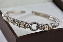 Load image into Gallery viewer, Barbara Bixby 18K Gold &amp; Sterling Flower Hinged Bangle Cuff Large Bracelet
