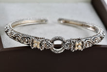 Load image into Gallery viewer, Barbara Bixby 18K Gold &amp; Sterling Flower Hinged Bangle Cuff Large Bracelet
