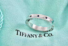 Load image into Gallery viewer, Tiffany &amp; Co. 1837 Narrow 3 Blue Sapphire Band Stacking Ring Size 7.5
