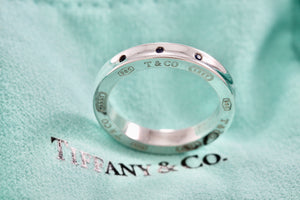 Tiffany & Co. 1837 Narrow 3 Blue Sapphire Band Stacking Ring Size 7.5