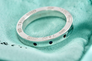 Tiffany & Co. 1837 Narrow 3 Blue Sapphire Band Stacking Ring Size 7.5