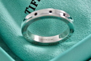 Tiffany & Co. 1837 Narrow 3 Blue Sapphire Band Stacking Ring Size 7.5