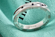 Load image into Gallery viewer, Tiffany &amp; Co. 1837 Narrow 3 Blue Sapphire Band Stacking Ring Size 7.5
