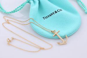 Tiffany & Co. Rare 18K Yellow Gold Anchor Pendant 16" Necklace