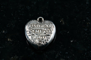 Sterling Silver "Forget Me Not" Puffy Heart Charm Pendant