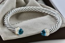 Load image into Gallery viewer, David Yurman 14K Gold &amp; Sterling Silver Blue Topaz Classic Cable 7mm Bracelet
