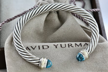 Load image into Gallery viewer, David Yurman 14K Gold &amp; Sterling Silver Blue Topaz Classic Cable 7mm Bracelet
