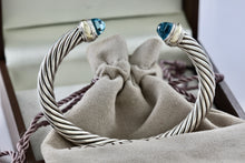 Load image into Gallery viewer, David Yurman 14K Gold &amp; Sterling Silver Blue Topaz Classic Cable 7mm Bracelet
