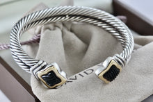 Load image into Gallery viewer, David Yurman Quatrefoil Silver &amp; 18k Carved Onyx Double Cable Cuff Bracelet
