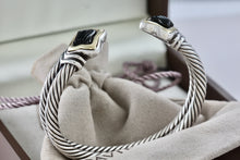 Load image into Gallery viewer, David Yurman Quatrefoil Silver &amp; 18k Carved Onyx Double Cable Cuff Bracelet
