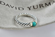 Load image into Gallery viewer, David Yurman Silver &amp; 14K Gold Turquoise Bead Stackable Cable Ring Size 7

