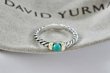 Load image into Gallery viewer, David Yurman Silver &amp; 14K Gold Turquoise Bead Stackable Cable Ring Size 7
