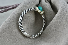 Load image into Gallery viewer, David Yurman Silver &amp; 14K Gold Turquoise Bead Stackable Cable Ring Size 7
