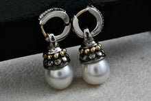 Load image into Gallery viewer, Lagos Caviar Sterling Silver &amp; 18K Gold Large Pearl Bead Dangle Drop Earrings
