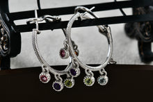 Load image into Gallery viewer, Judith Ripka Sterling Silver Multi Gemstone Dangle Hoop 25mm Earrings

