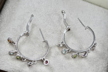 Load image into Gallery viewer, Judith Ripka Sterling Silver Multi Gemstone Dangle Hoop 25mm Earrings
