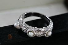 Load image into Gallery viewer, Judith Ripka Sterling Silver 3 Station 3mm Pearl Stacking Band Ring Size 7
