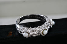 Load image into Gallery viewer, Judith Ripka Sterling Silver 3 Station 3mm Pearl Stacking Band Ring Size 7
