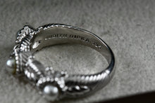 Load image into Gallery viewer, Judith Ripka Sterling Silver 3 Station 3mm Pearl Stacking Band Ring Size 7
