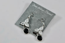 Load image into Gallery viewer, Silver-Plated CZ Diamond Onyx Dangle Drop Earrings
