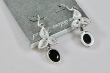 Load image into Gallery viewer, Silver-Plated CZ Diamond Onyx Dangle Drop Earrings
