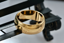 Load image into Gallery viewer, Louis Vuitton Gold Tone LV Monogram Logo Authentic Wide Band Ring Size 9
