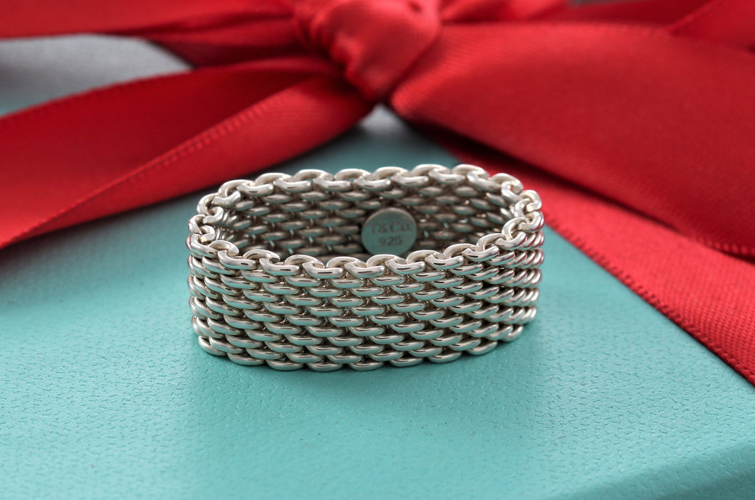 Tiffany & Co. Somerset Floppy Mesh Silver Band Unisex Ring Size 10