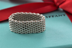 Tiffany & Co. Somerset Floppy Mesh Silver Band Unisex Ring Size 10