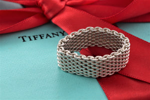 Tiffany & Co. Somerset Floppy Mesh Silver Band Unisex Ring Size 10