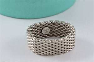 Tiffany & Co. Somerset Floppy Mesh Silver Band Unisex Ring Size 10