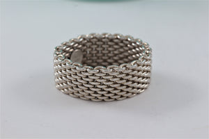 Tiffany & Co. Somerset Floppy Mesh Silver Band Unisex Ring Size 10